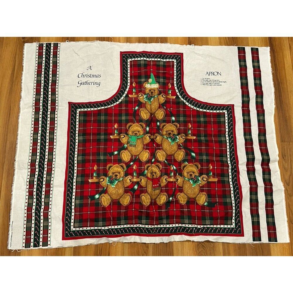 Hallmark A Christmas Gathering Teddy Bears Apron Sewing Panel Cut And Sew Vtg